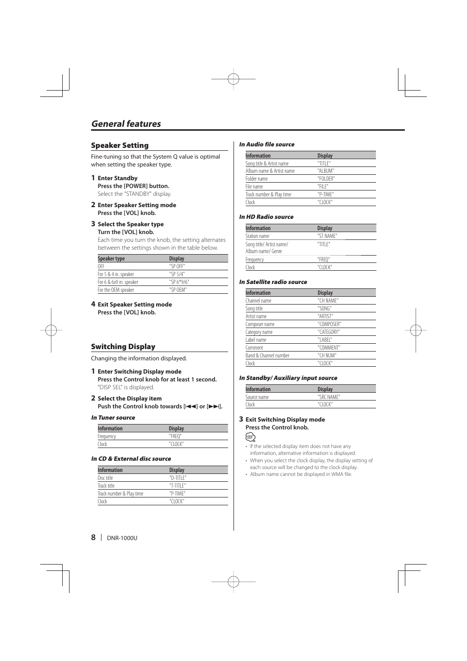 General features | Kenwood DNR-1000U User Manual | Page 8 / 68