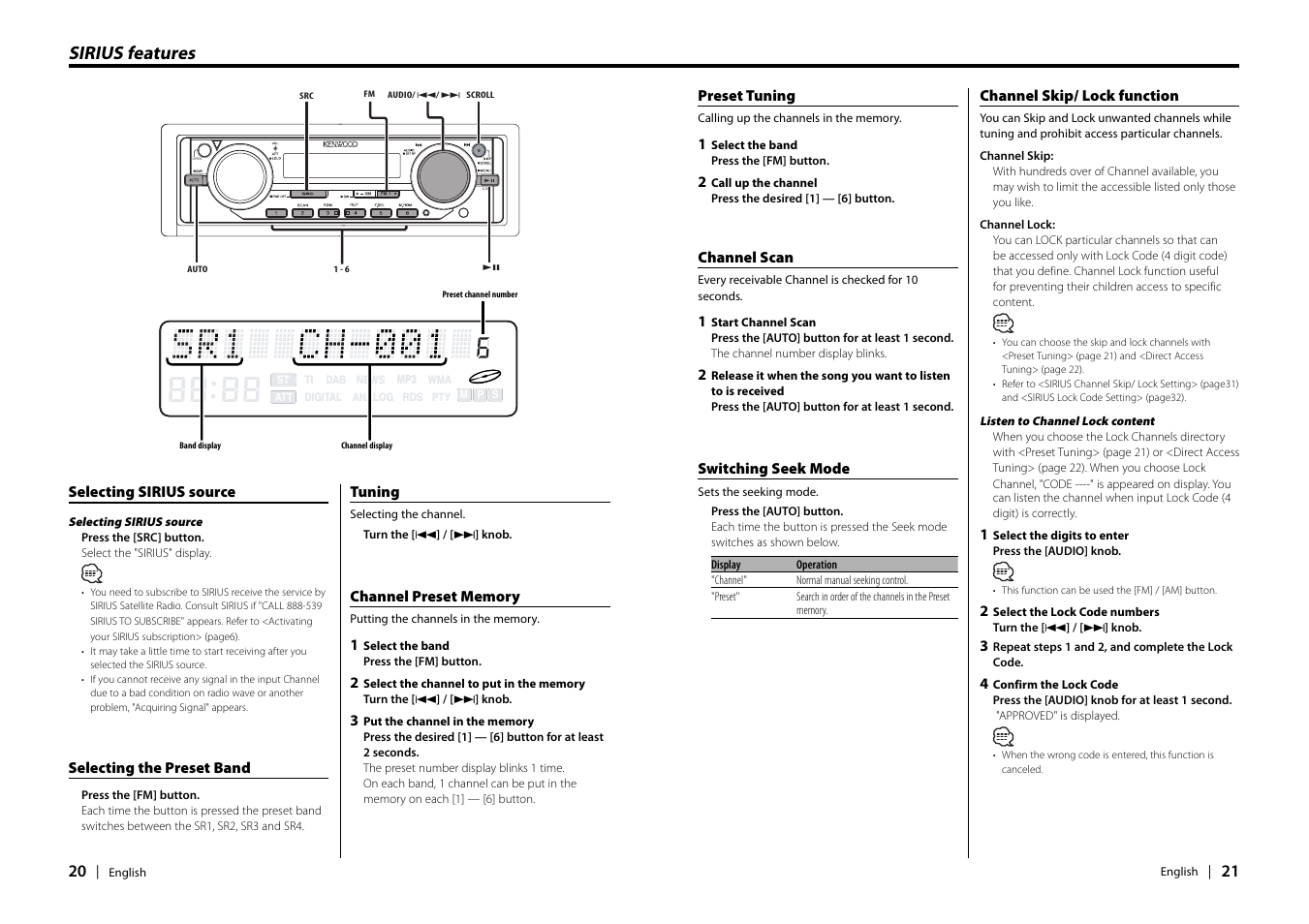 Sirius features | Kenwood EZ900HDS User Manual | Page 11 / 23