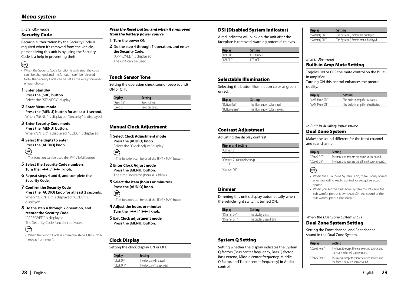 Menu system | Kenwood EZ900HDS User Manual | Page 15 / 23