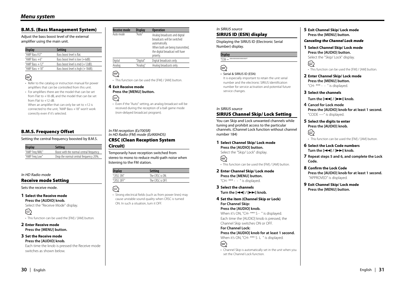 Menu system | Kenwood EZ900HDS User Manual | Page 16 / 23