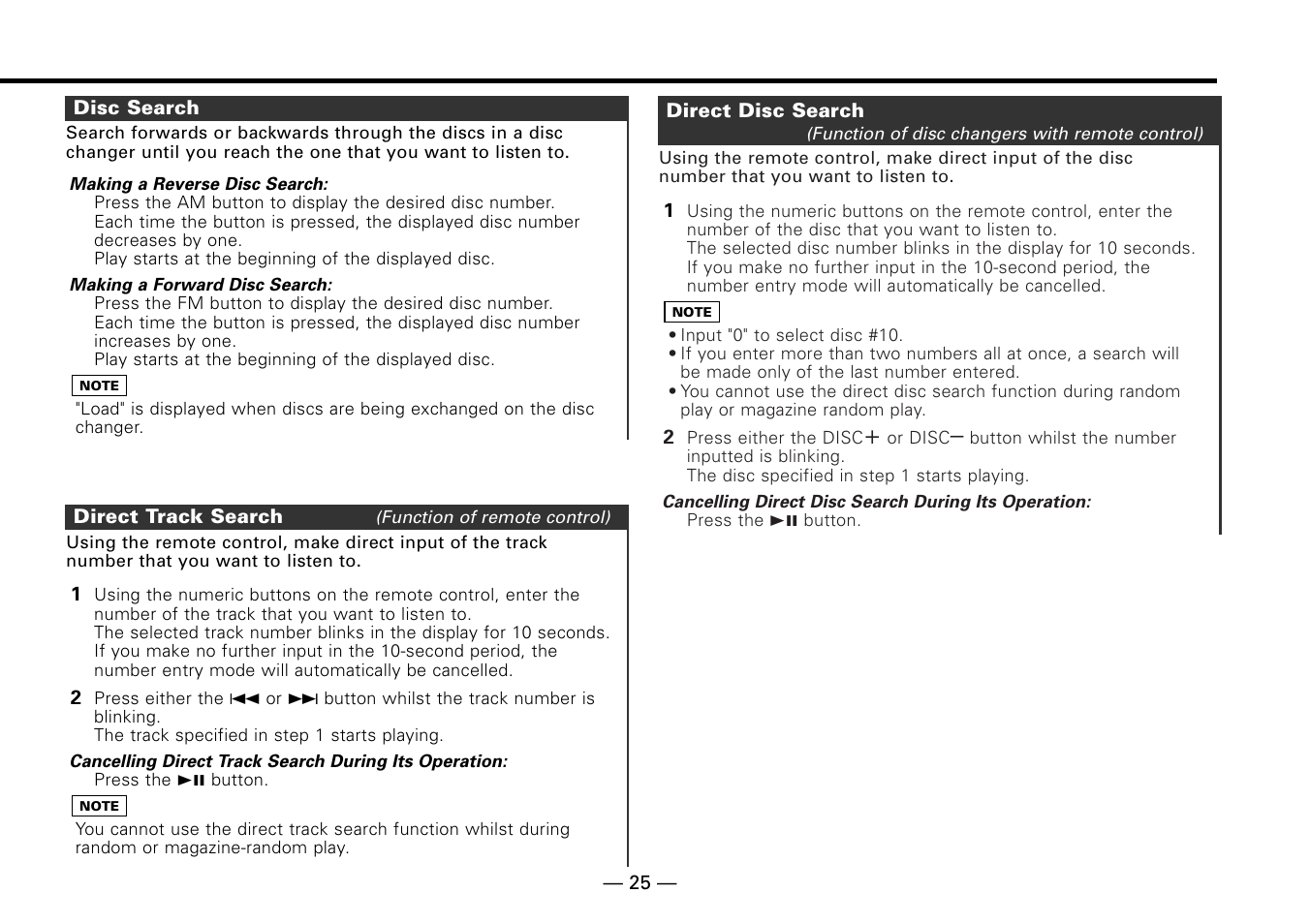 Disc search, Direct track search(function of remote control), Direct disc search | Kenwood KRC-779R  EN User Manual | Page 25 / 50