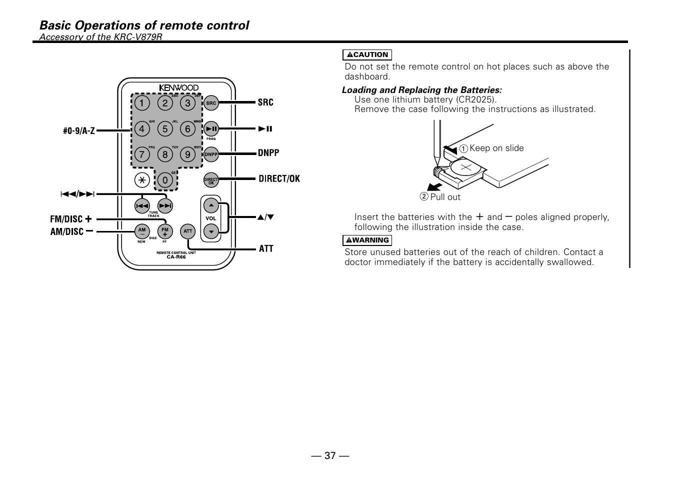 Basic operations of remote control | Kenwood KRC-779R  EN User Manual | Page 37 / 50