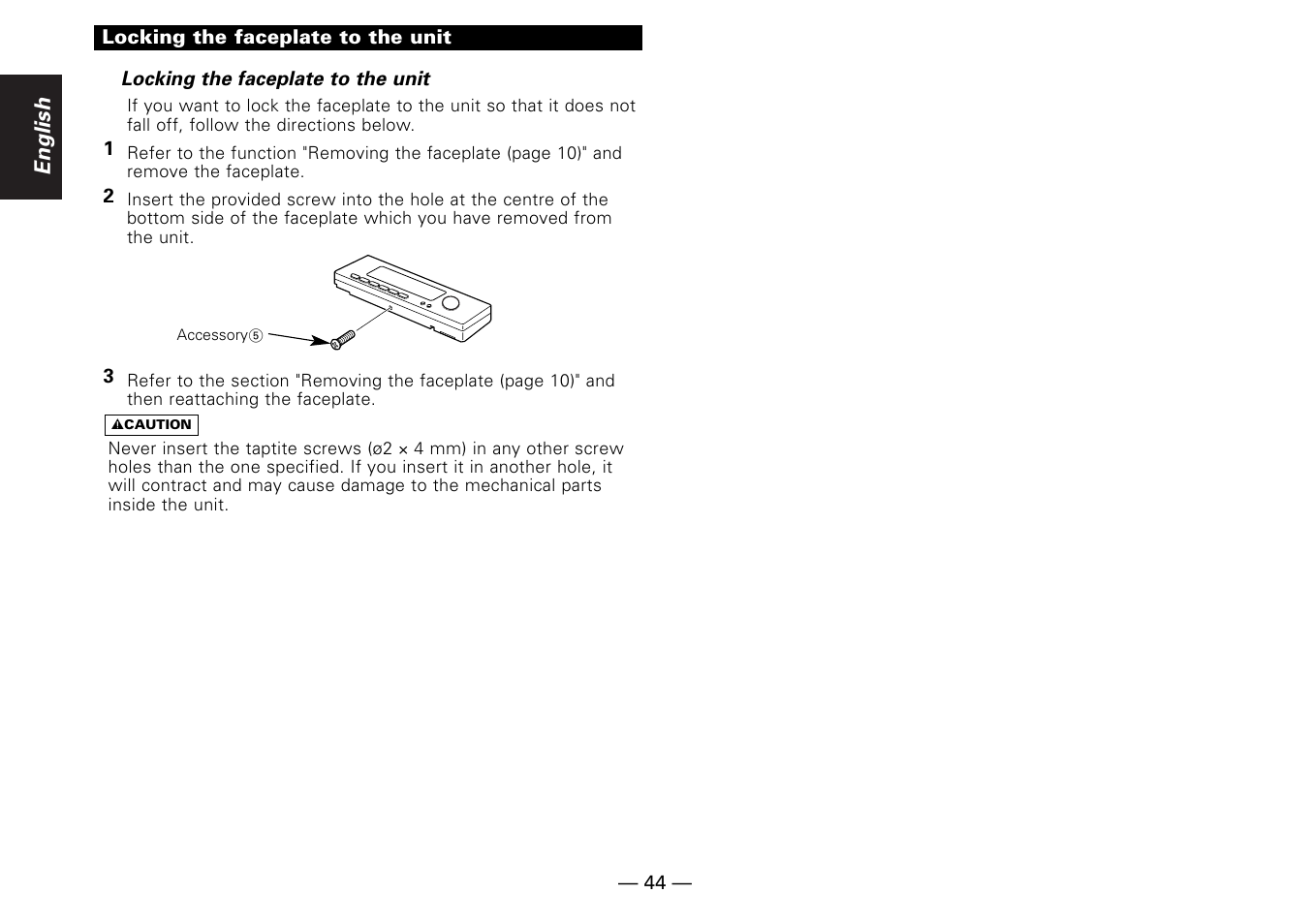 Locking the faceplate to the unit | Kenwood KRC-779R  EN User Manual | Page 44 / 50