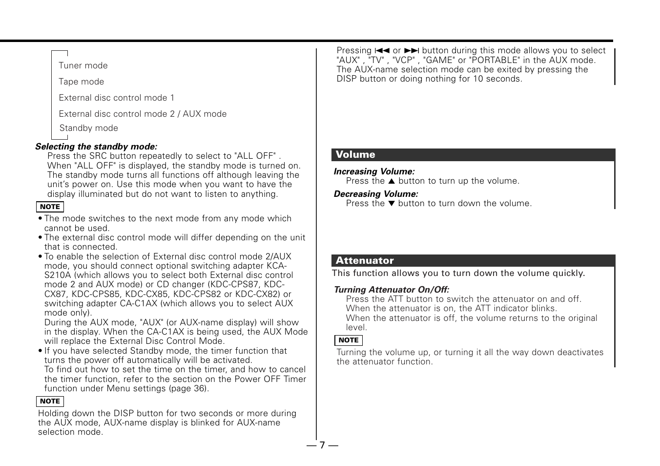 Volume, Attenuator | Kenwood KRC-779R  EN User Manual | Page 7 / 50