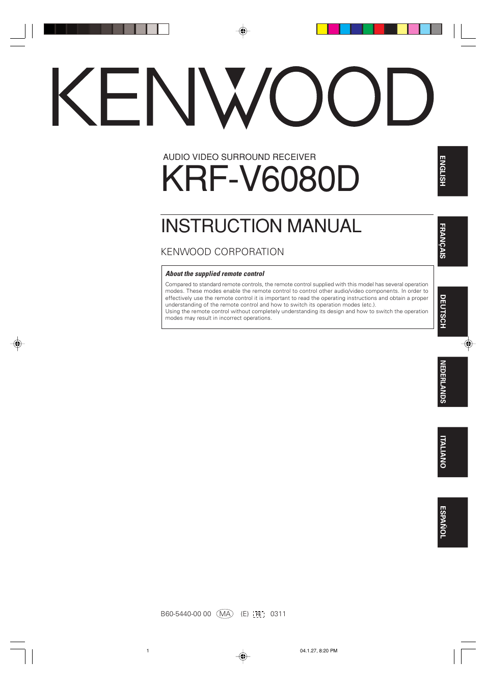 Kenwood KRF-V6080D User Manual | 40 pages