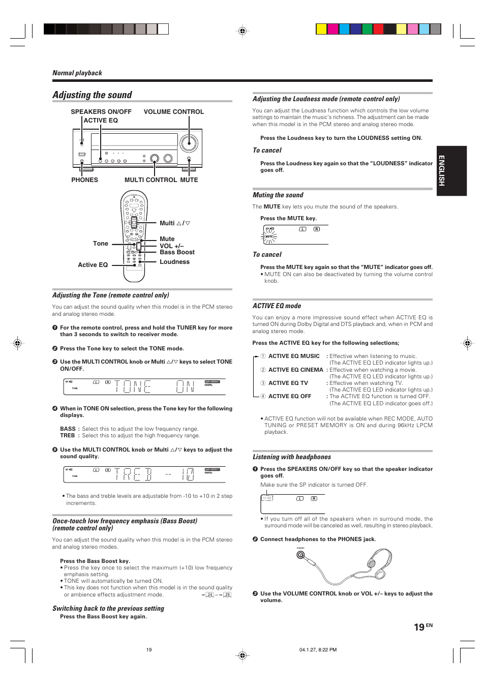 Adjusting the sound | Kenwood KRF-V6080D User Manual | Page 19 / 40
