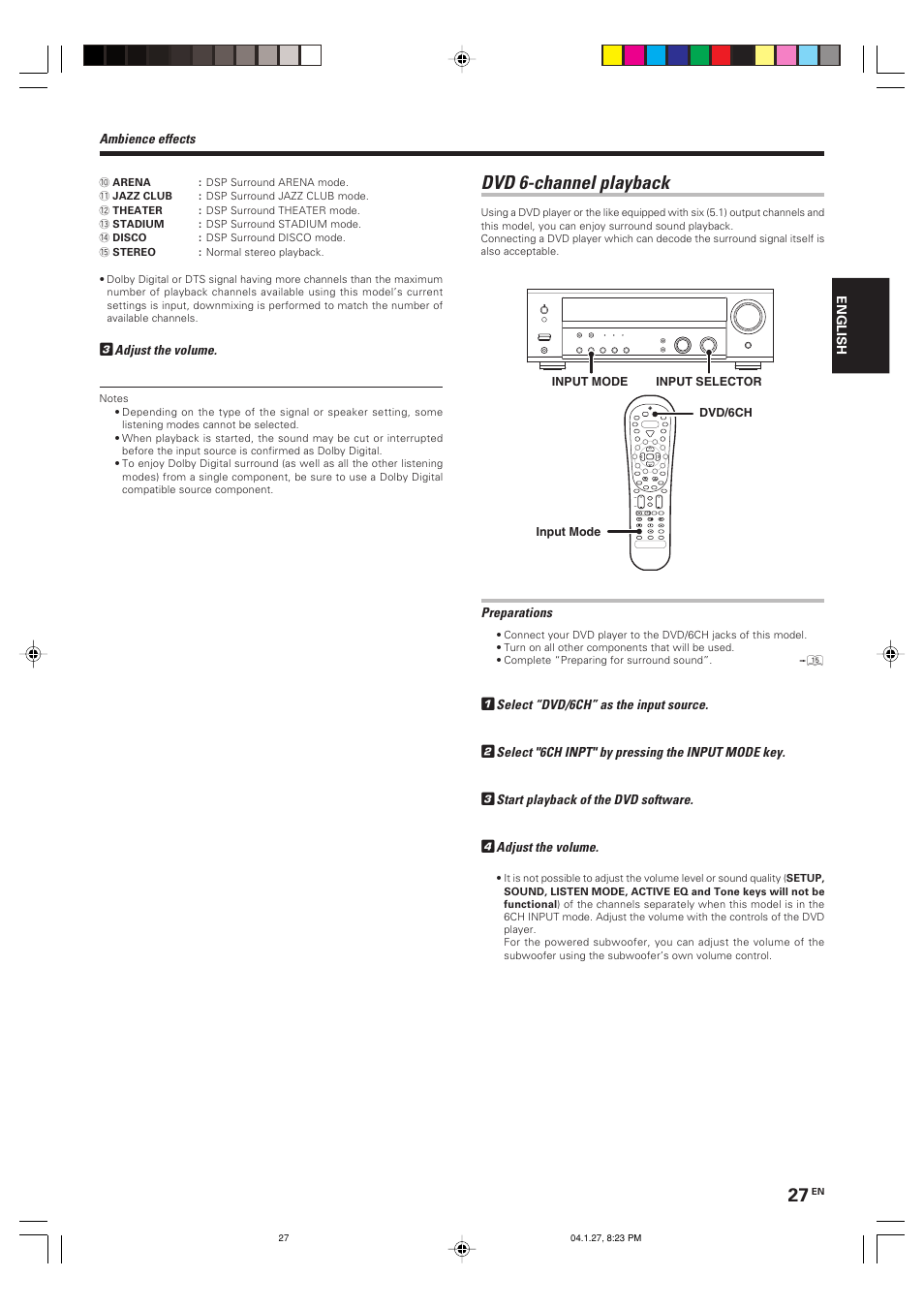 Dvd 6-channel playback | Kenwood KRF-V6080D User Manual | Page 27 / 40