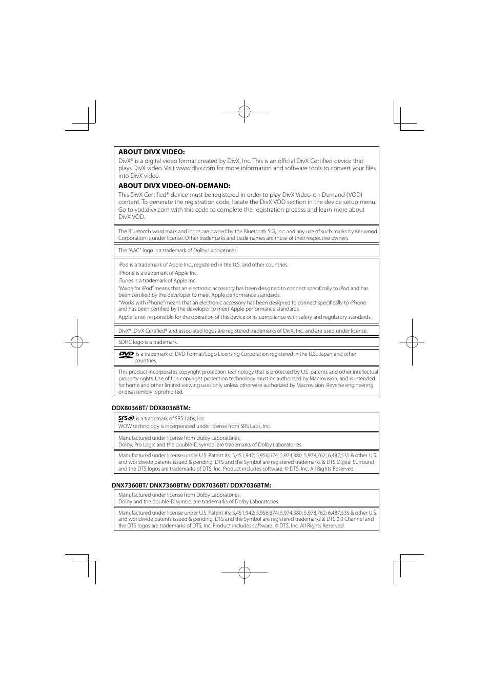 Kenwood DNX7360BTM User Manual | Page 110 / 112