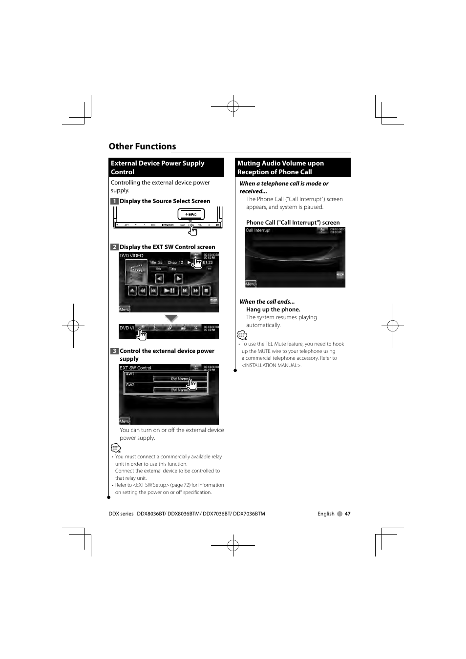 Other functions | Kenwood DNX7360BTM User Manual | Page 47 / 112