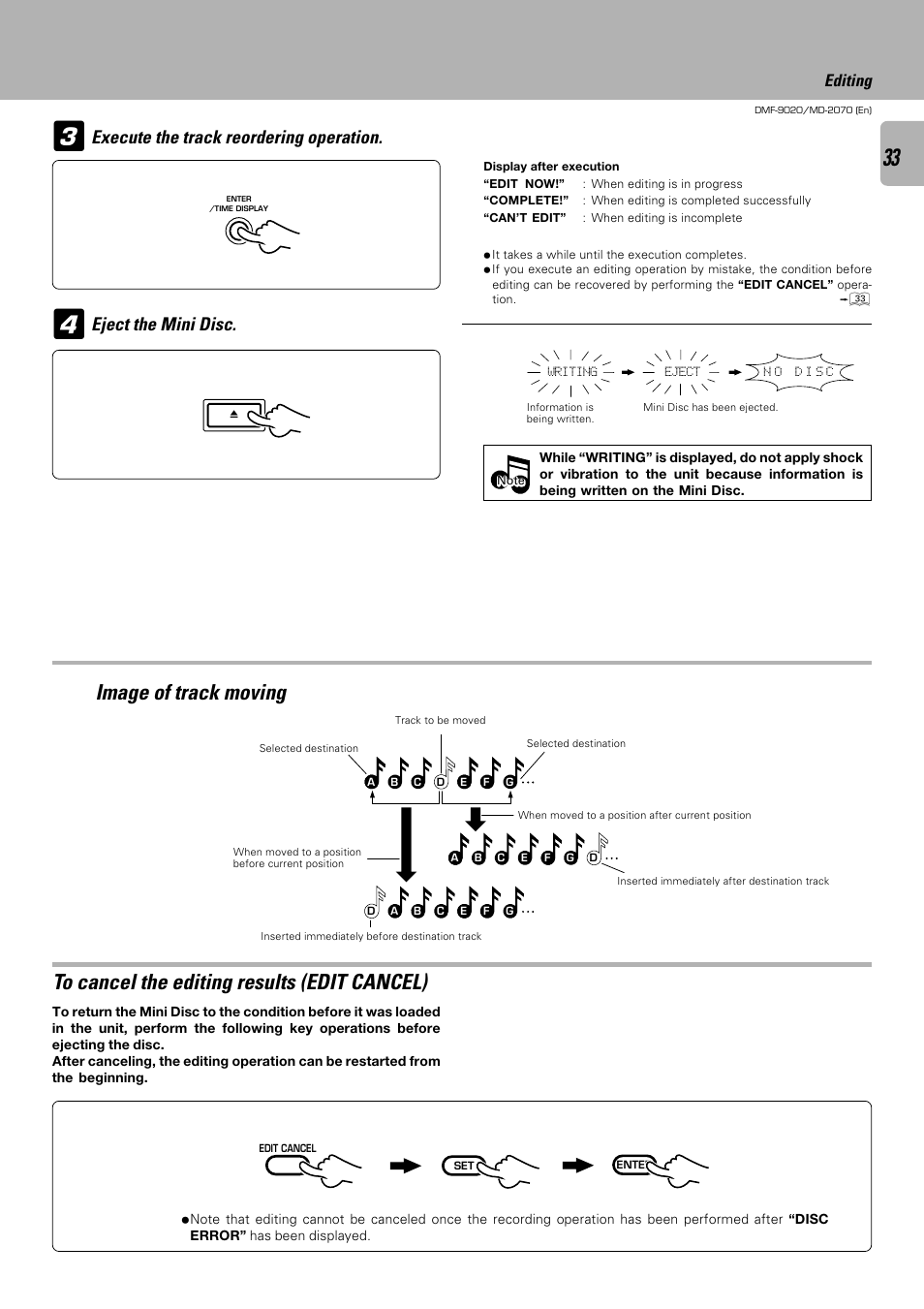 Image of track moving, Editing | Kenwood MD-2070 User Manual | Page 33 / 56