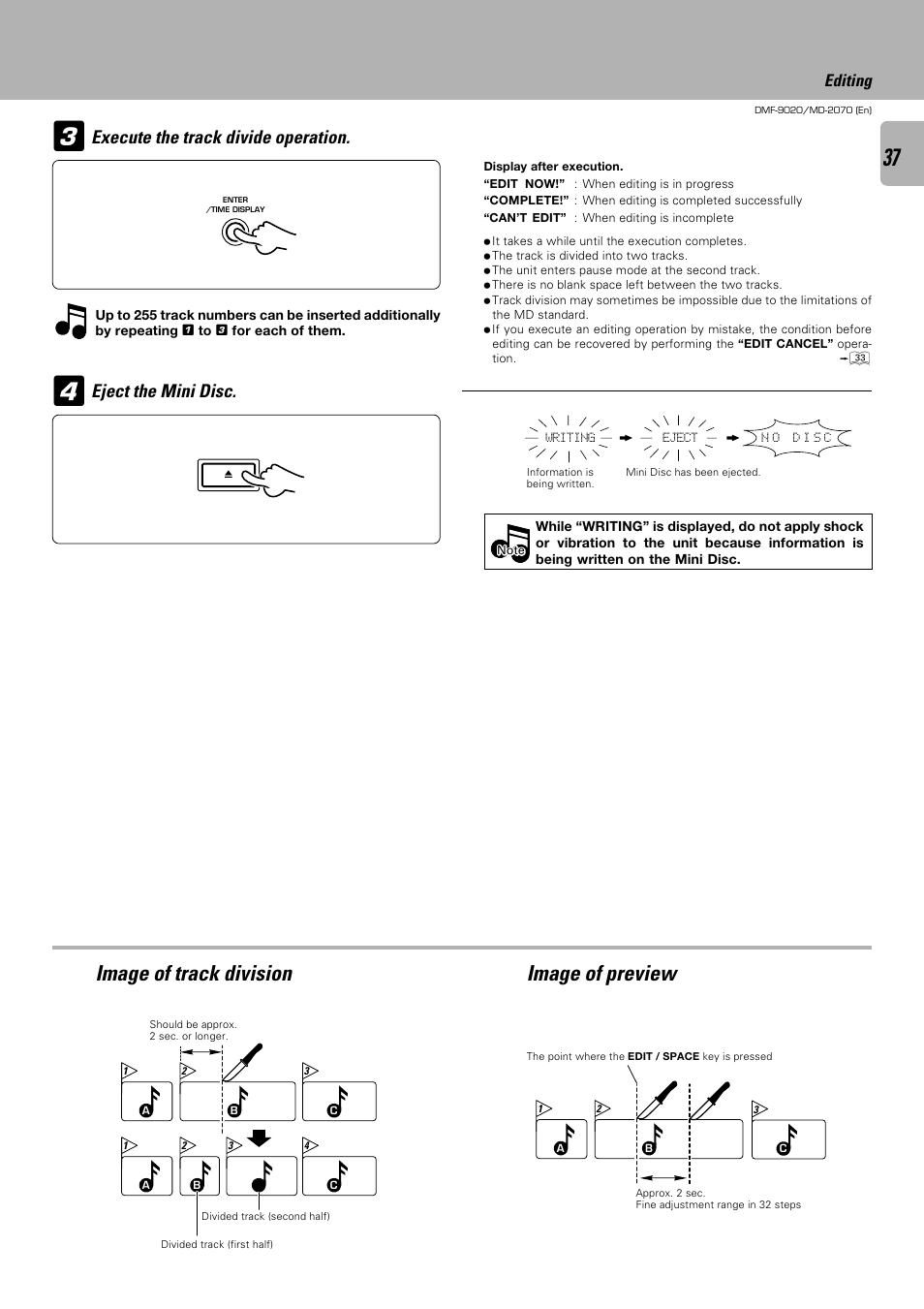 Image of track division image of preview, Editing | Kenwood MD-2070 User Manual | Page 37 / 56