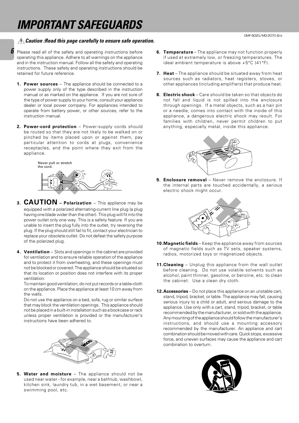 Important safeguards, Caution | Kenwood MD-2070 User Manual | Page 6 / 56