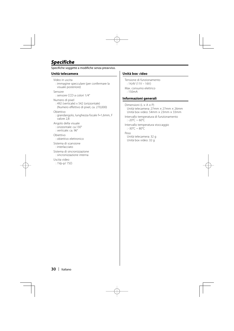 Specifiche | Kenwood Ccd2000 User Manual | Page 30 / 44