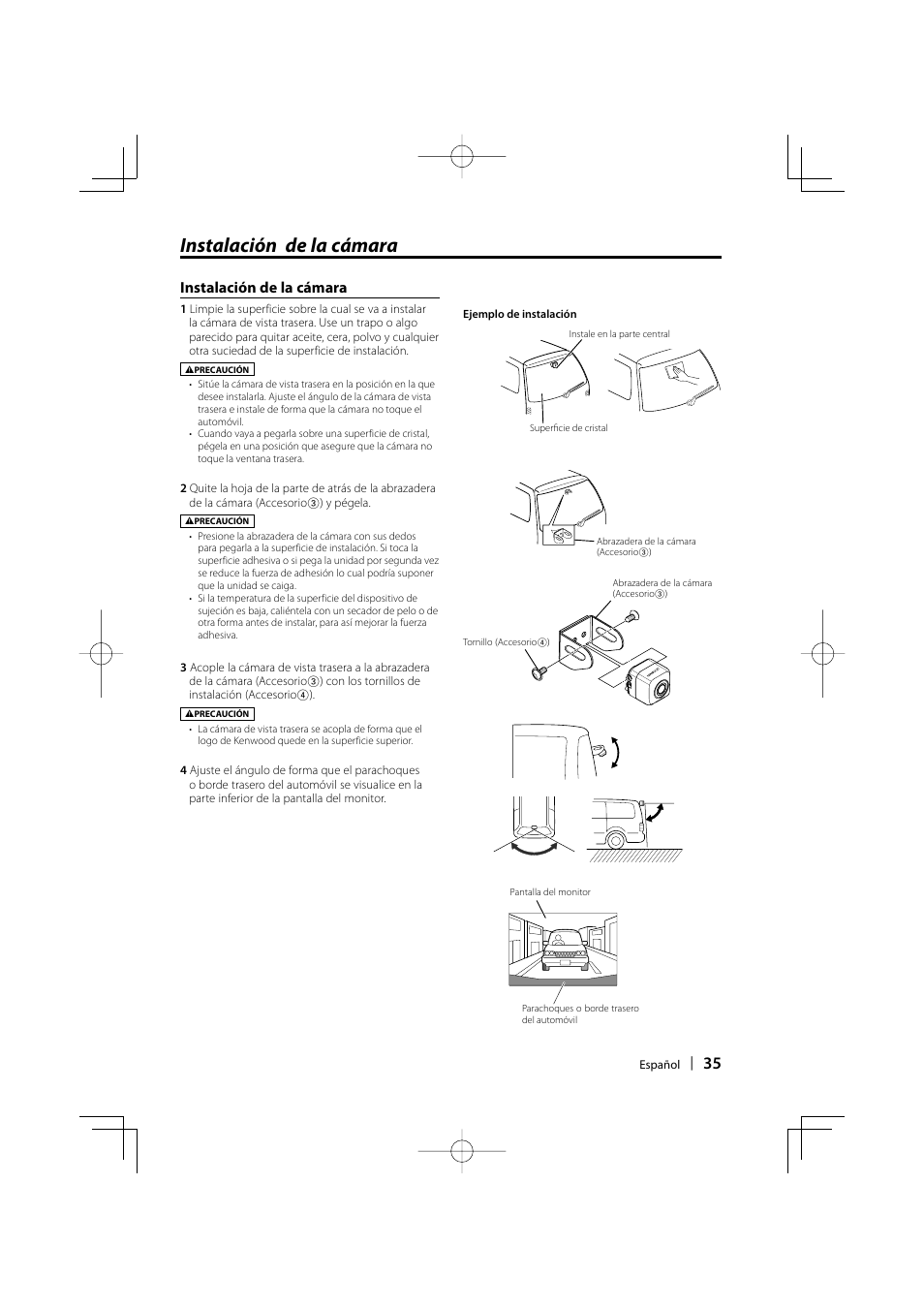 Instalación de la cámara | Kenwood Ccd2000 User Manual | Page 35 / 44