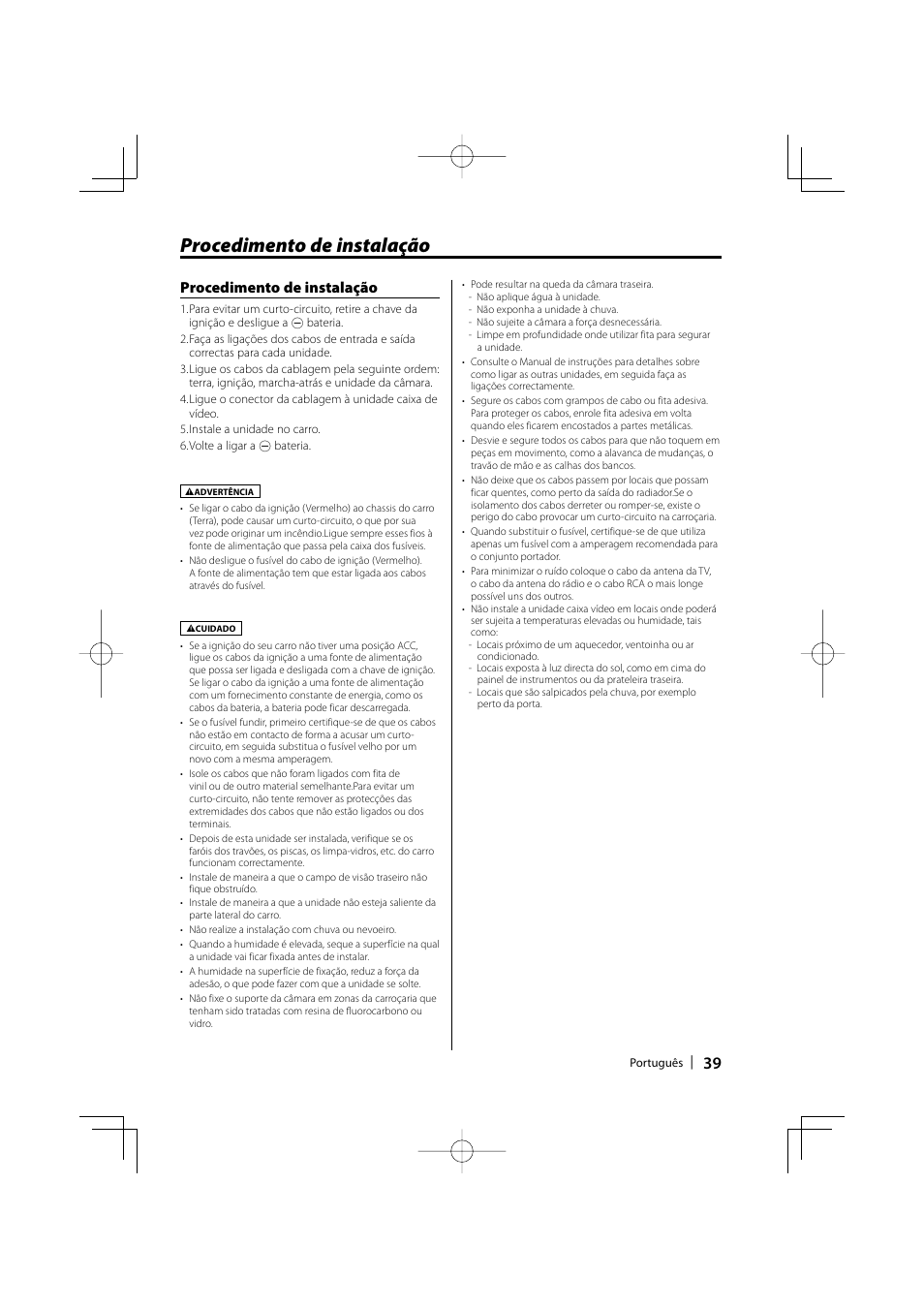 Procedimento de instalação | Kenwood Ccd2000 User Manual | Page 39 / 44