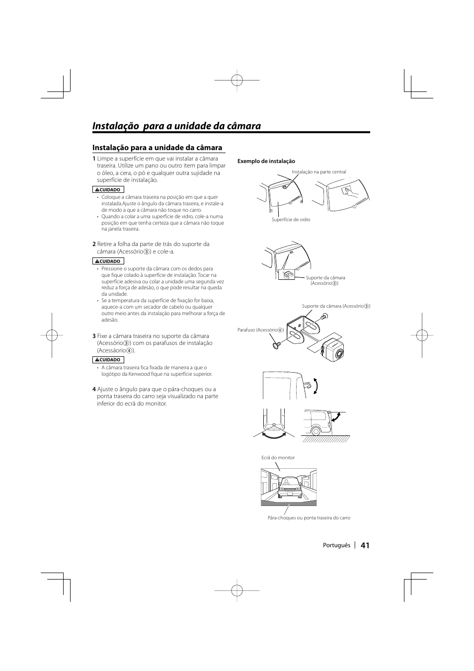 Instalação para a unidade da câmara | Kenwood Ccd2000 User Manual | Page 41 / 44