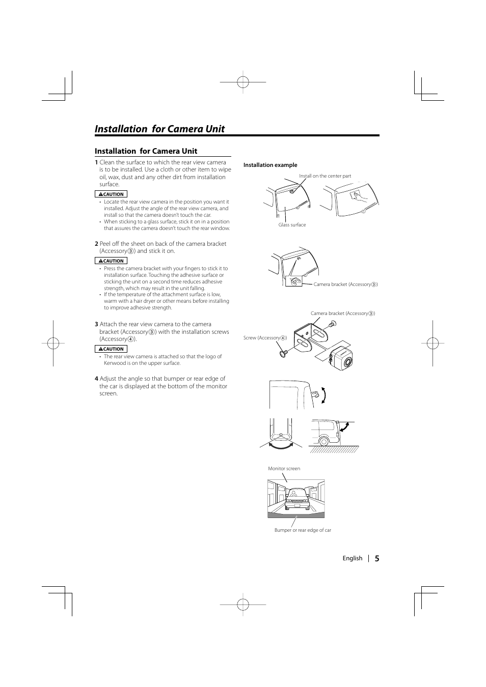 Installation for camera unit | Kenwood Ccd2000 User Manual | Page 5 / 44