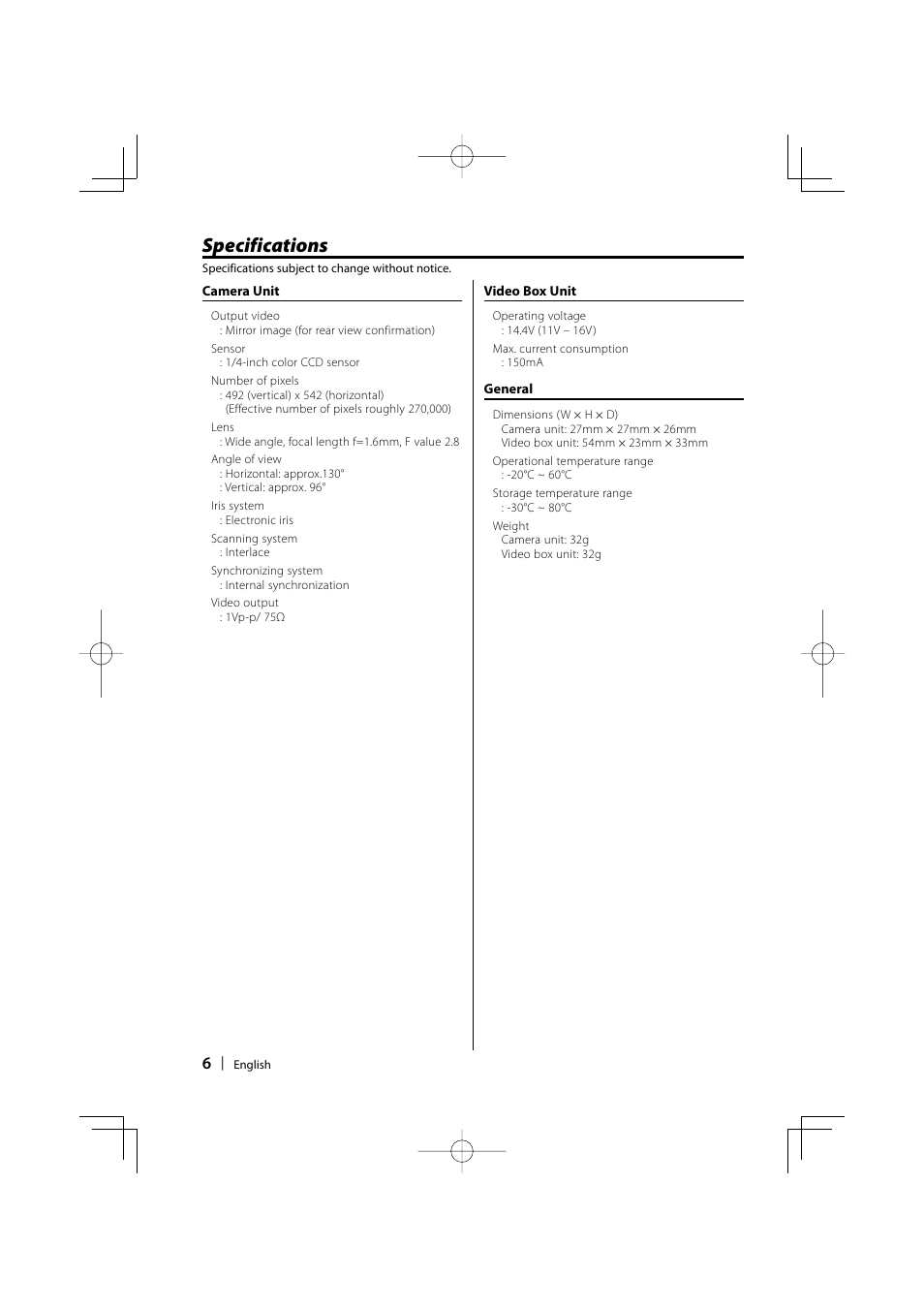 Specifications | Kenwood Ccd2000 User Manual | Page 6 / 44