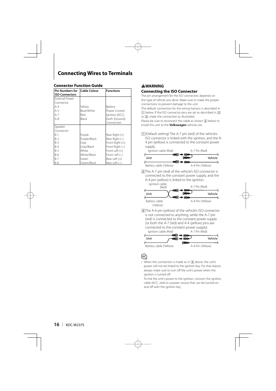 Connecting wires to terminals | Kenwood KDC-W237S User Manual | Page 16 / 20