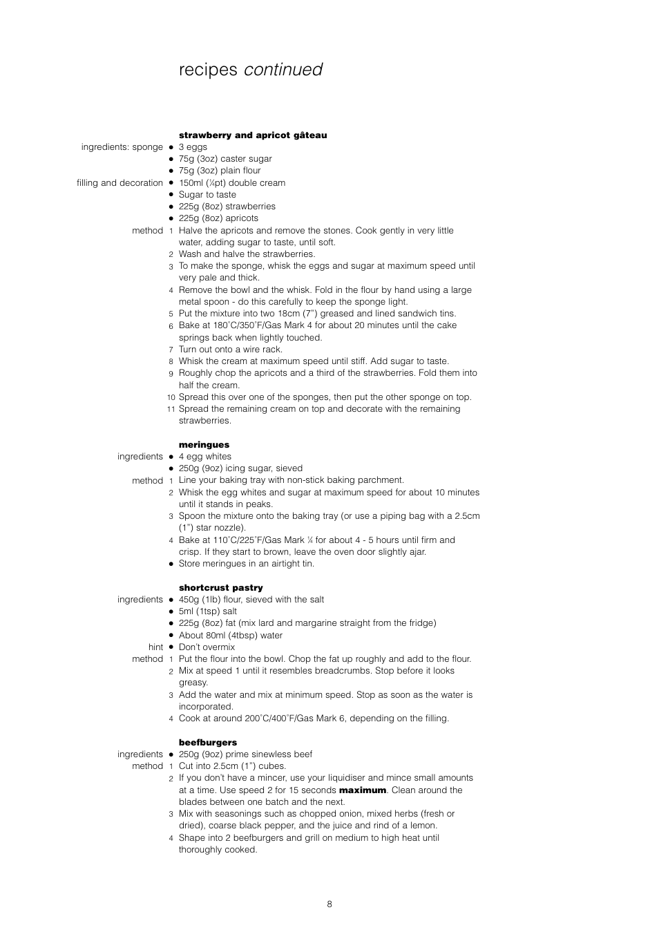 Recipes continued | Kenwood Chef KM400 series User Manual | Page 10 / 43