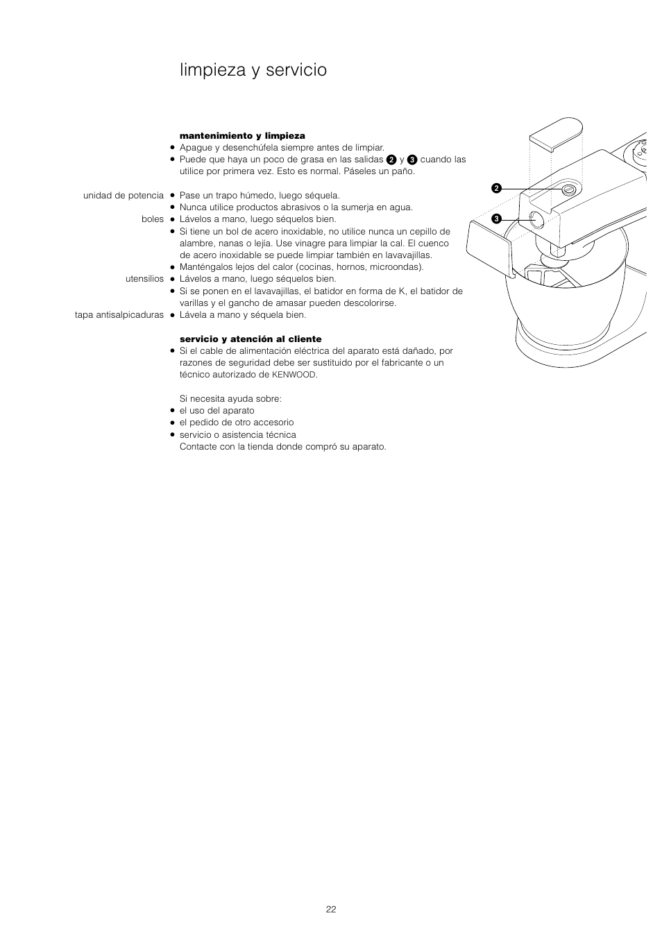 Limpieza y servicio | Kenwood Chef KM400 series User Manual | Page 24 / 43