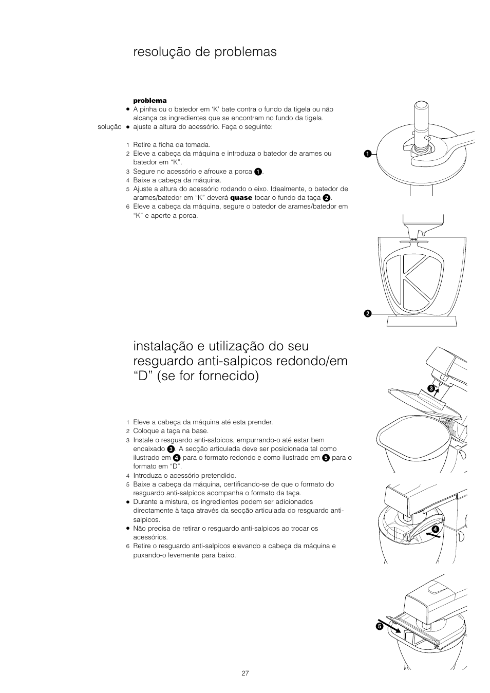 Resolução de problemas | Kenwood Chef KM400 series User Manual | Page 29 / 43