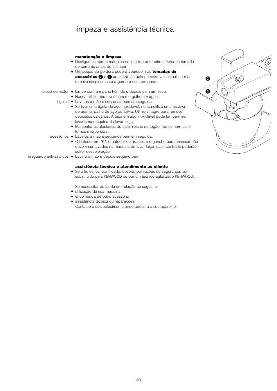 Limpeza e assistência técnica | Kenwood Chef KM400 series User Manual | Page 32 / 43