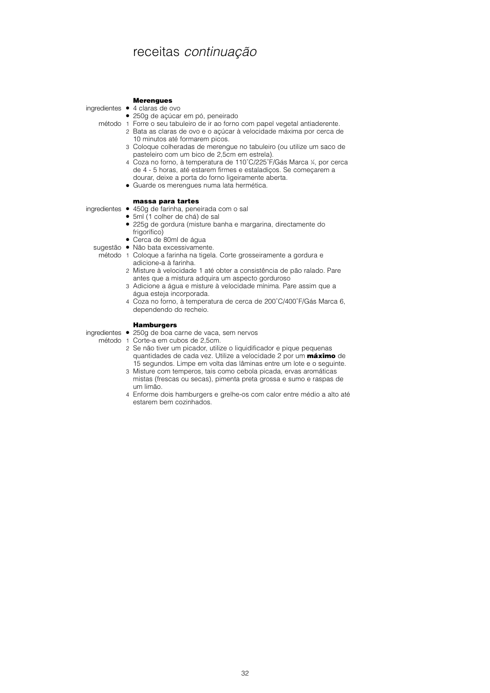 Receitas continuação | Kenwood Chef KM400 series User Manual | Page 34 / 43