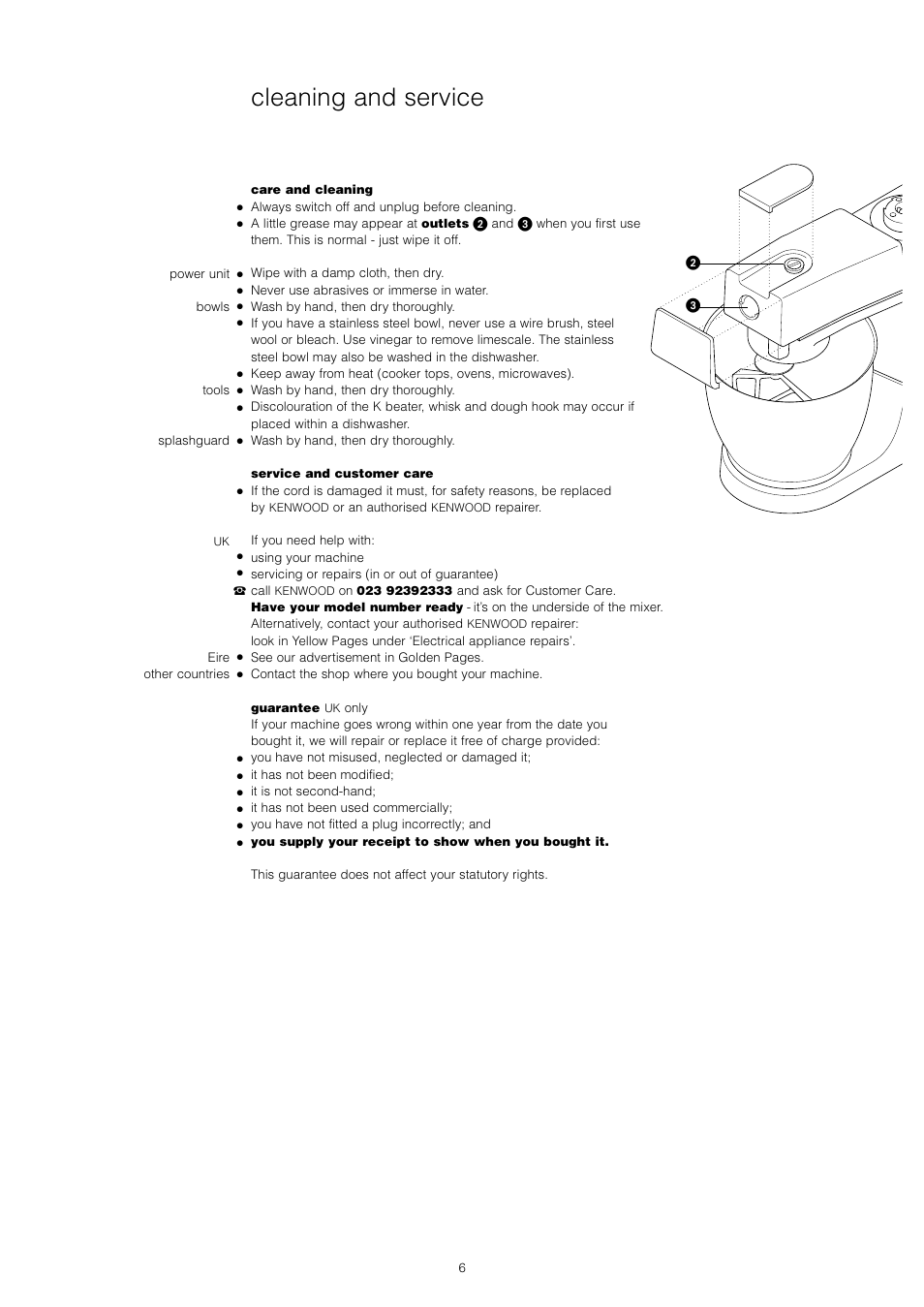 Cleaning and service | Kenwood Chef KM400 series User Manual | Page 8 / 43