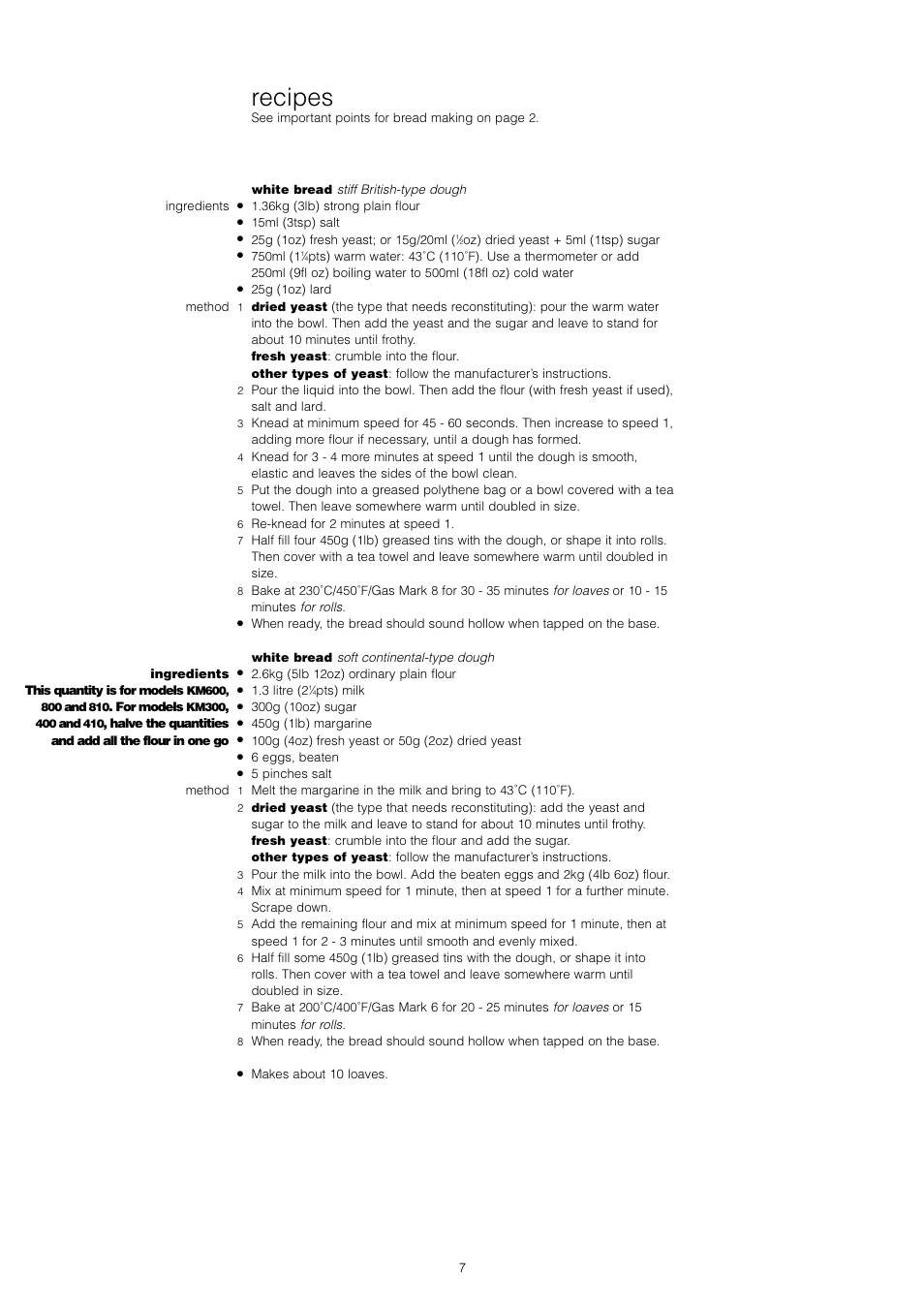 Recipes | Kenwood Chef KM400 series User Manual | Page 9 / 43