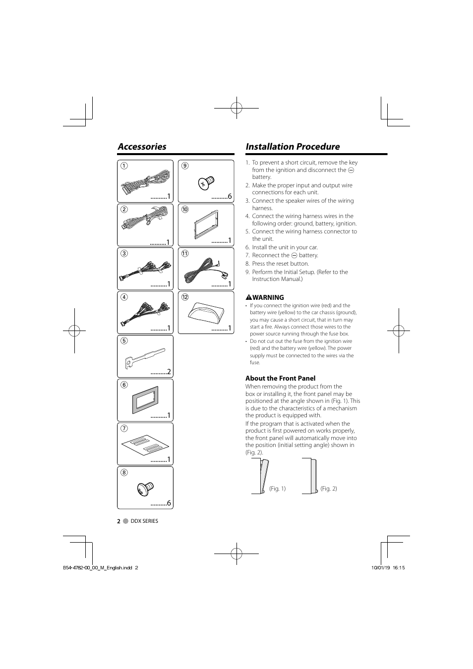 Installation procedure, Accessories | Kenwood DDX8036BTM User Manual | Page 2 / 12