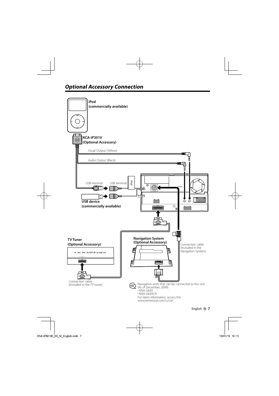 Optional accessory connection | Kenwood DDX8036BTM User Manual | Page 7 / 12