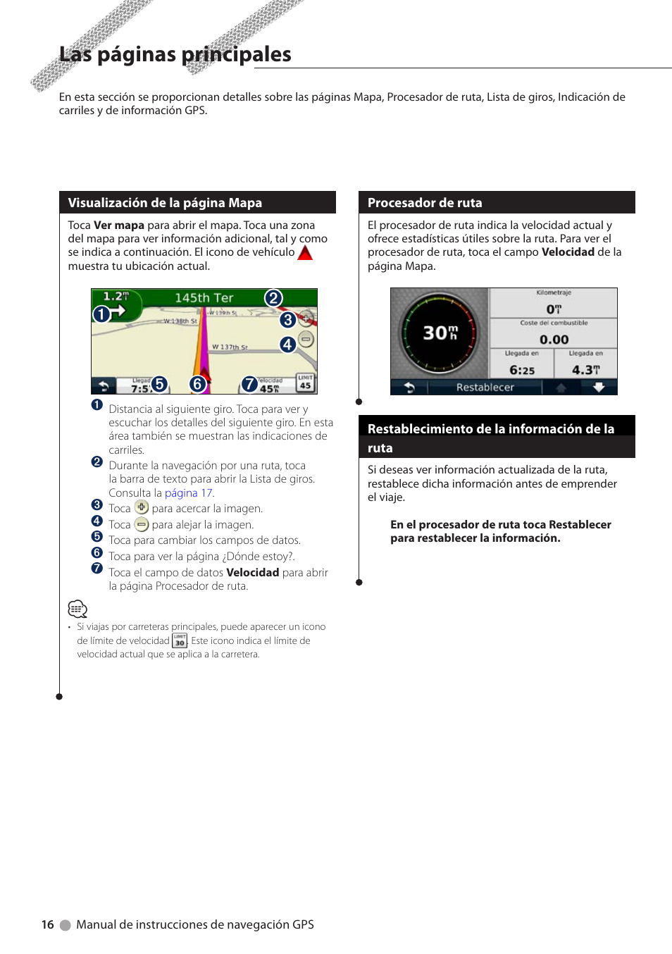 Procesador de ruta, Restablecimiento de la información de la ruta, Las páginas principales | Kenwood DNX6180 User Manual | Page 80 / 96