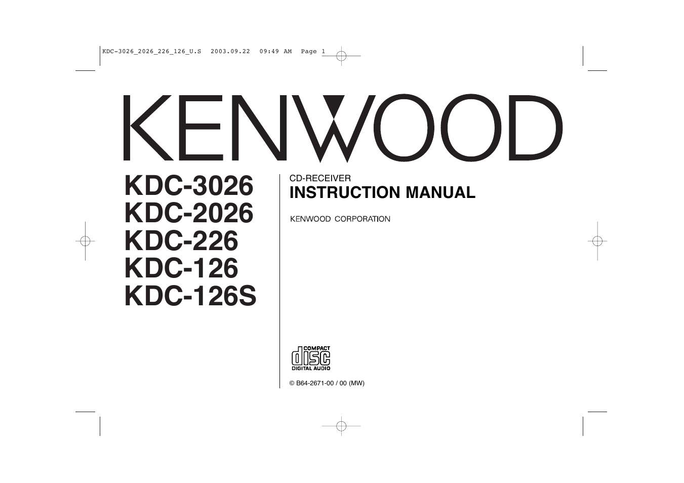 Kenwood KDC-126S User Manual | 20 pages