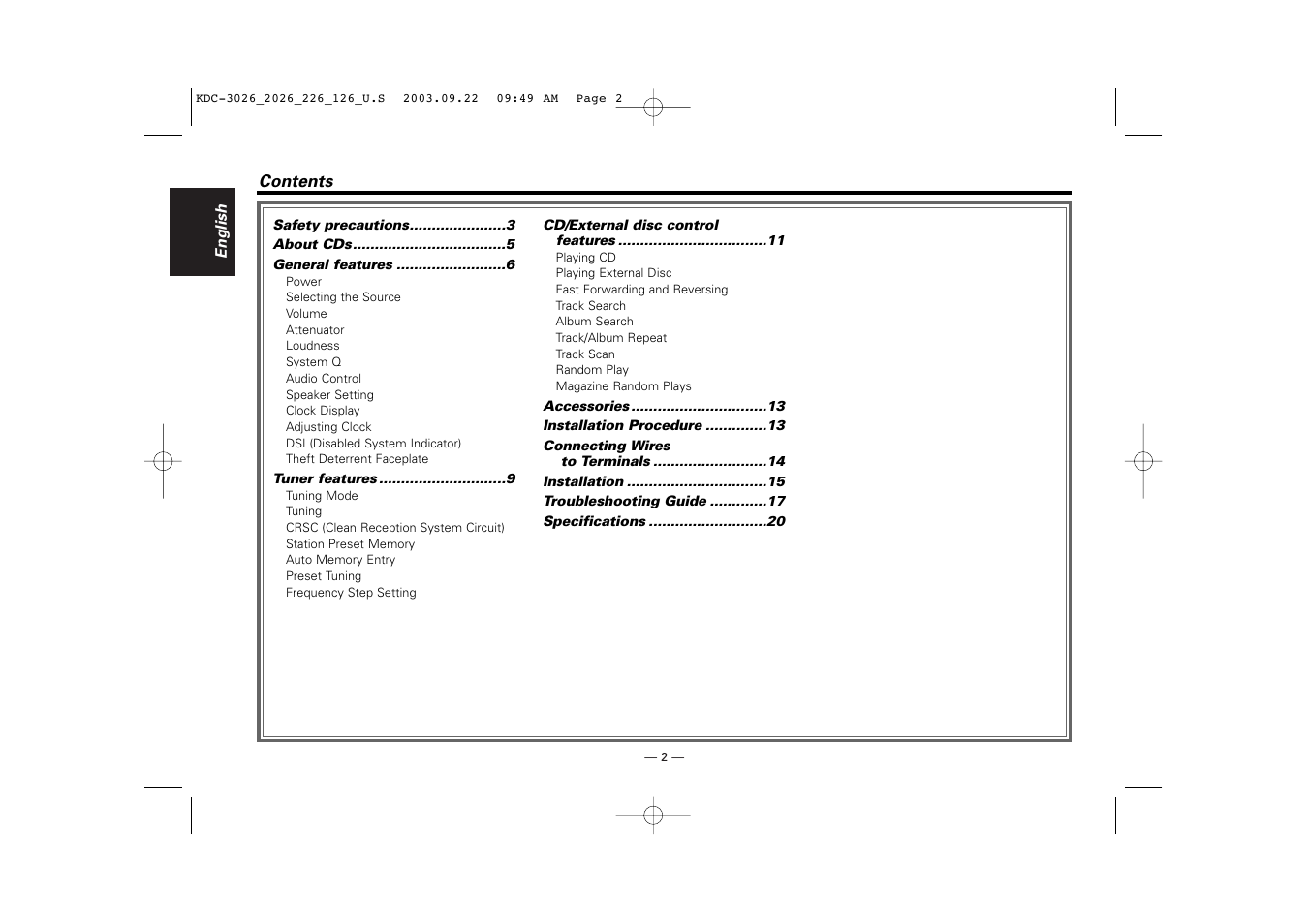 Kenwood KDC-126S User Manual | Page 2 / 20