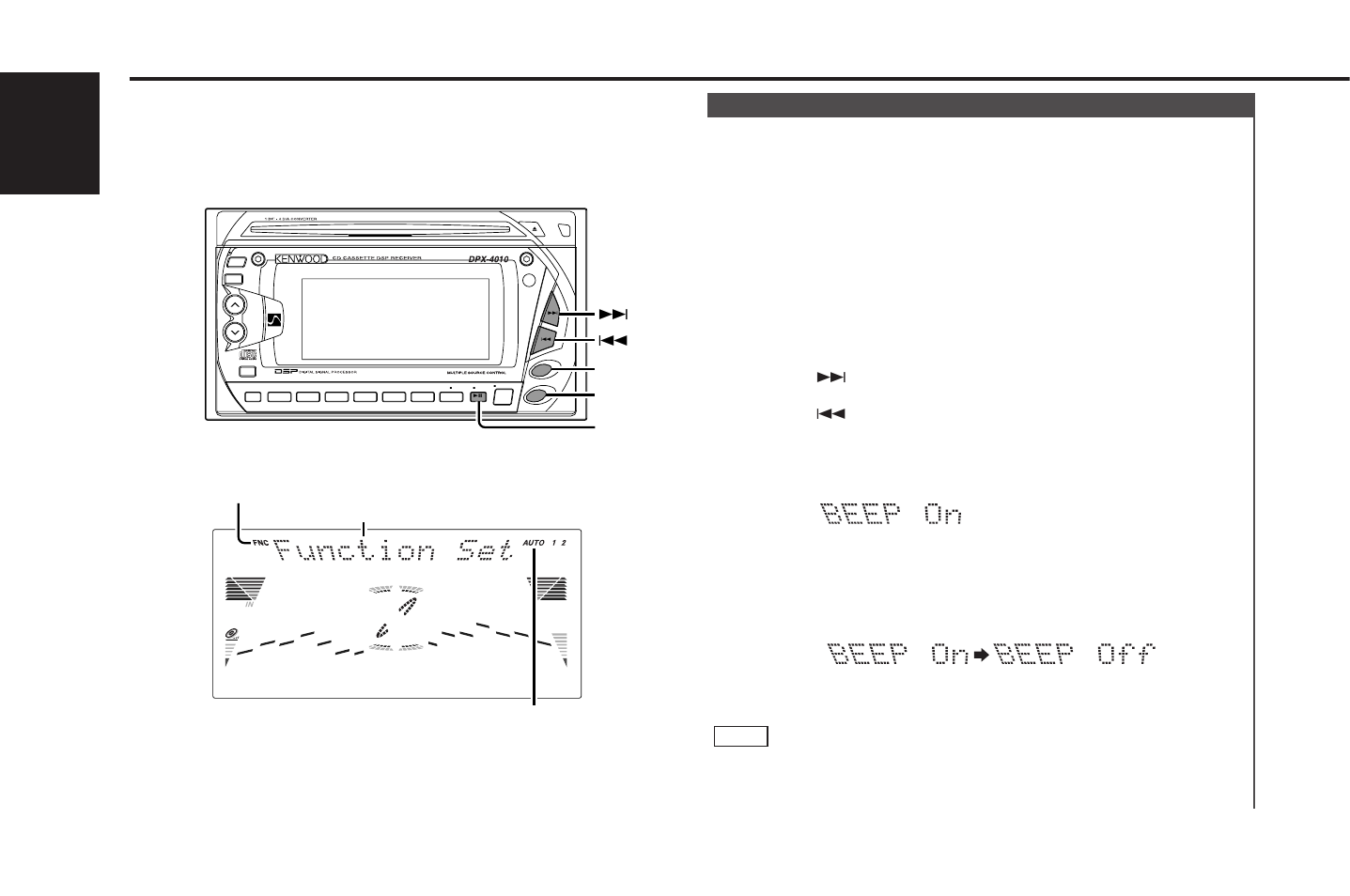 Function set system, English, 4 fm am fnc | Kenwood DPX-4010 User Manual | Page 24 / 38