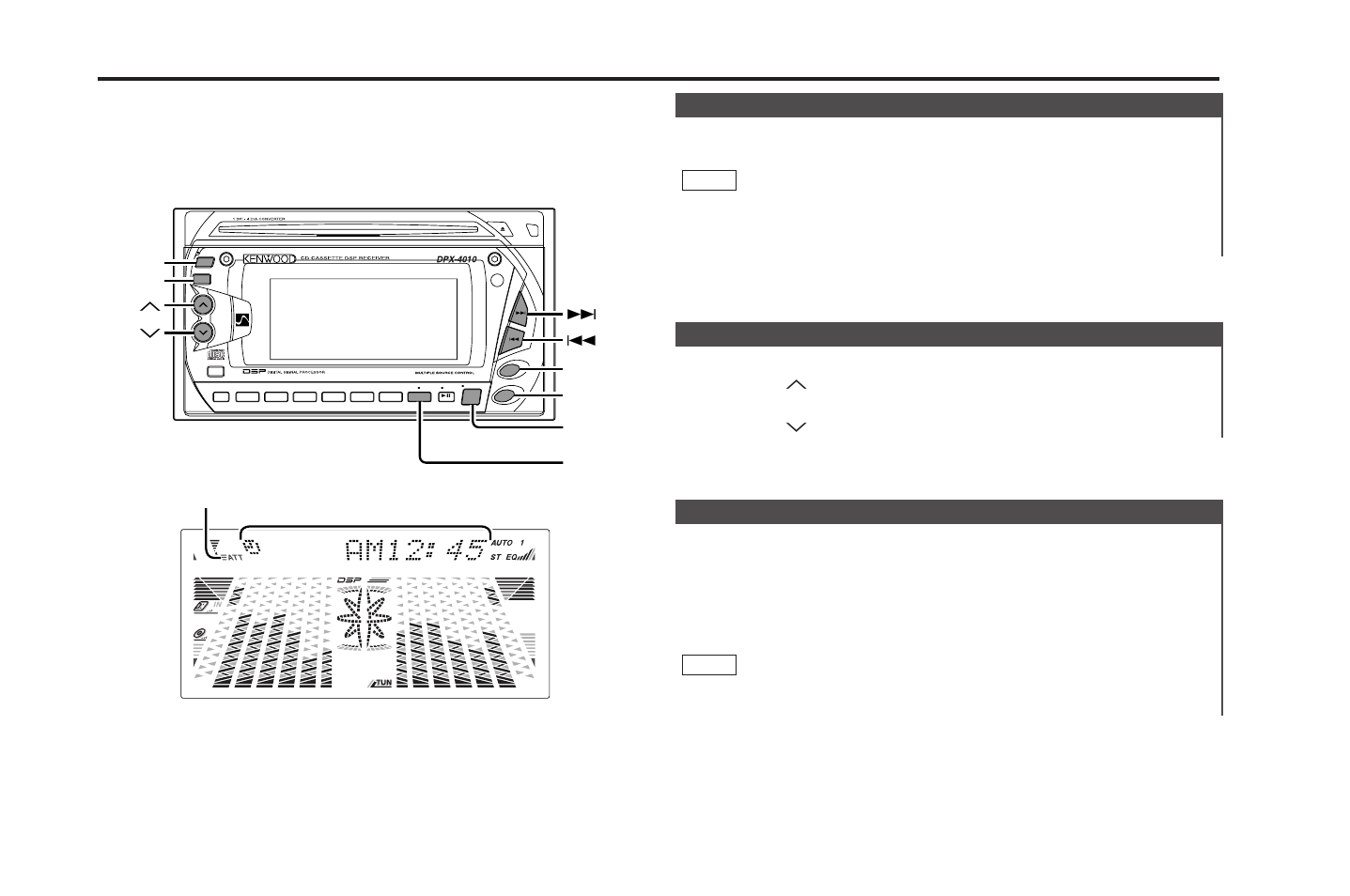 General features, Power, Volume | Attenuator, 4 fm am aud src/ pwr off disp att u d, Att indicator clock display | Kenwood DPX-4010 User Manual | Page 7 / 38