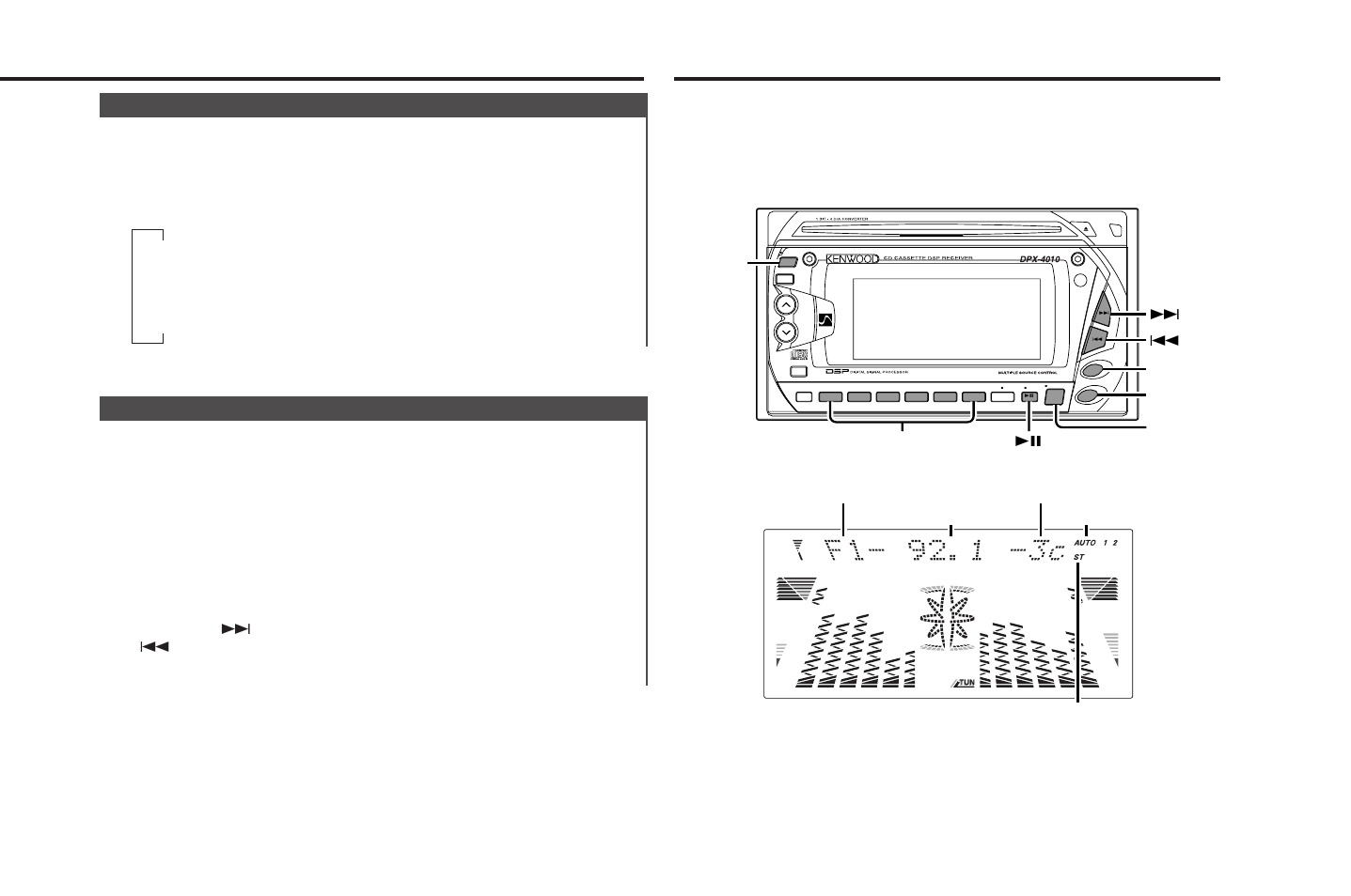 Switching display, Adjusting time, Tuner features | 43 2 1 adjusting time, Switching display — 9, Character + graphic clock + graphic clock | Kenwood DPX-4010 User Manual | Page 9 / 38