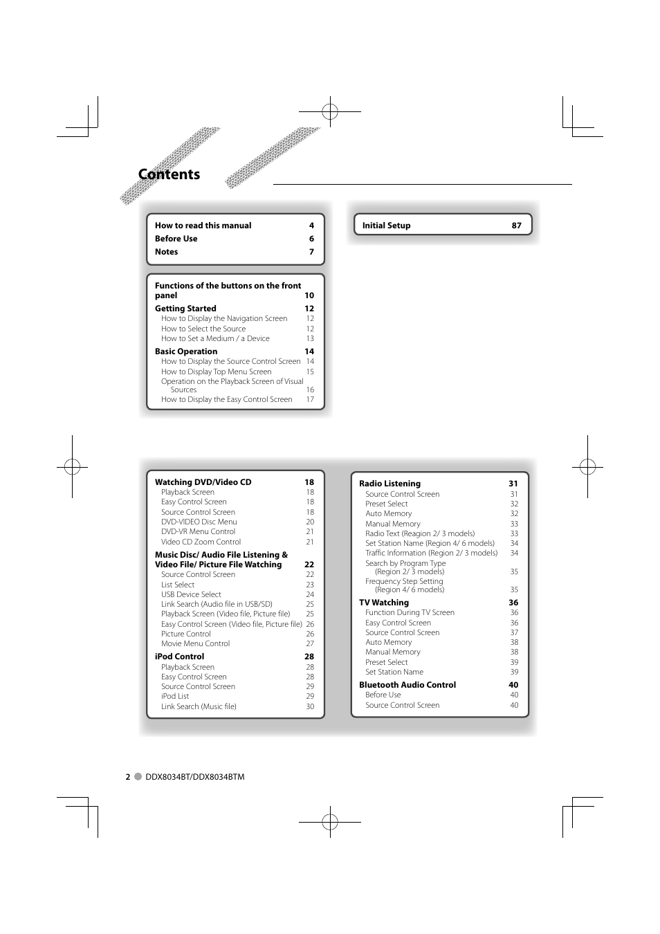 Kenwood DDX8034BTM User Manual | Page 2 / 96