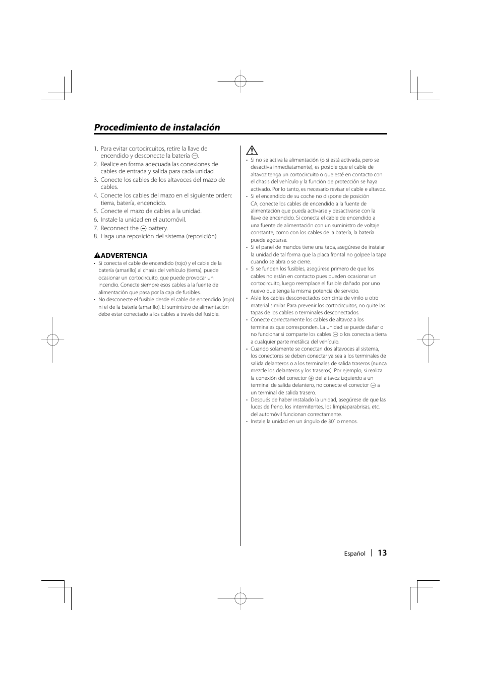 Procedimiento de instalación | Kenwood Monitor With DVD Receiver KVT-819DVD User Manual | Page 13 / 24