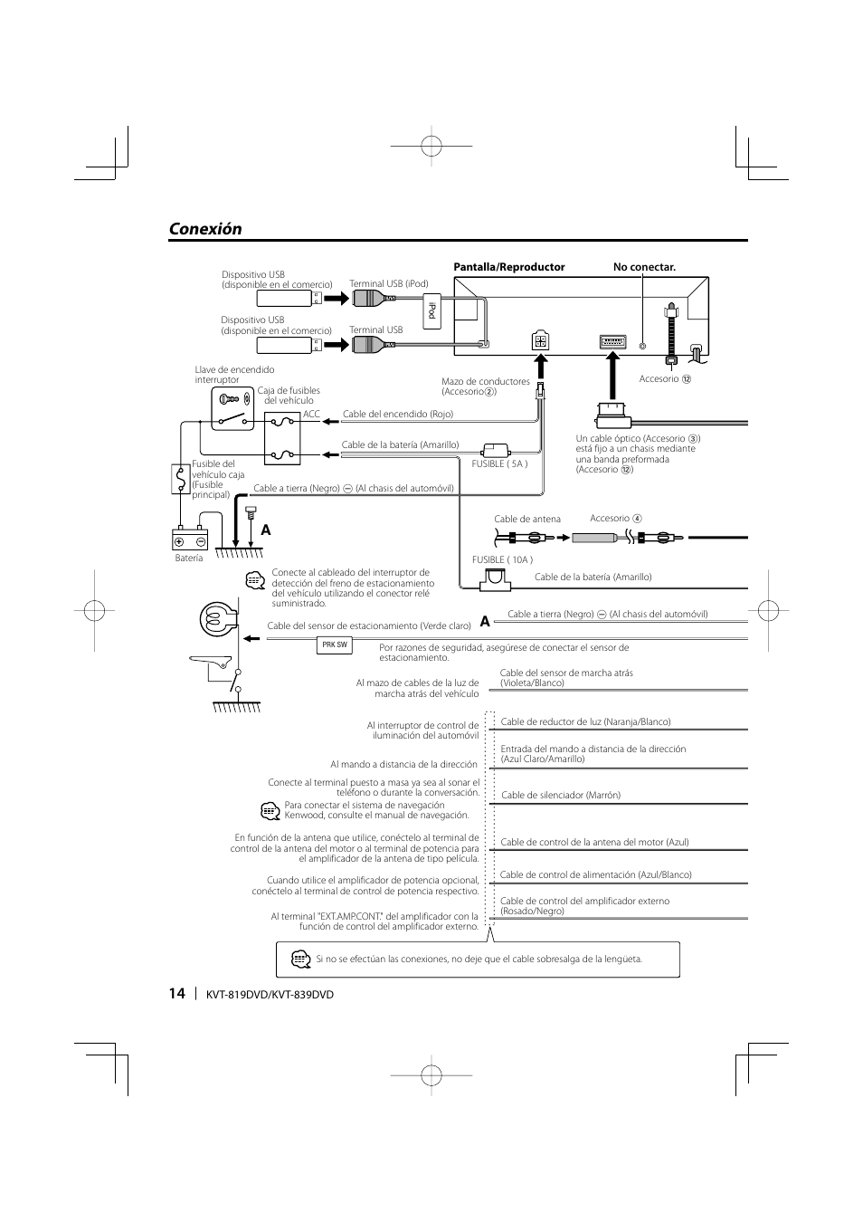 Conexión | Kenwood Monitor With DVD Receiver KVT-819DVD User Manual | Page 14 / 24