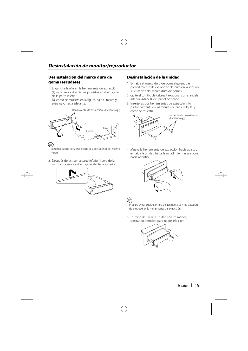 Desinstalación de monitor/reproductor | Kenwood Monitor With DVD Receiver KVT-819DVD User Manual | Page 19 / 24