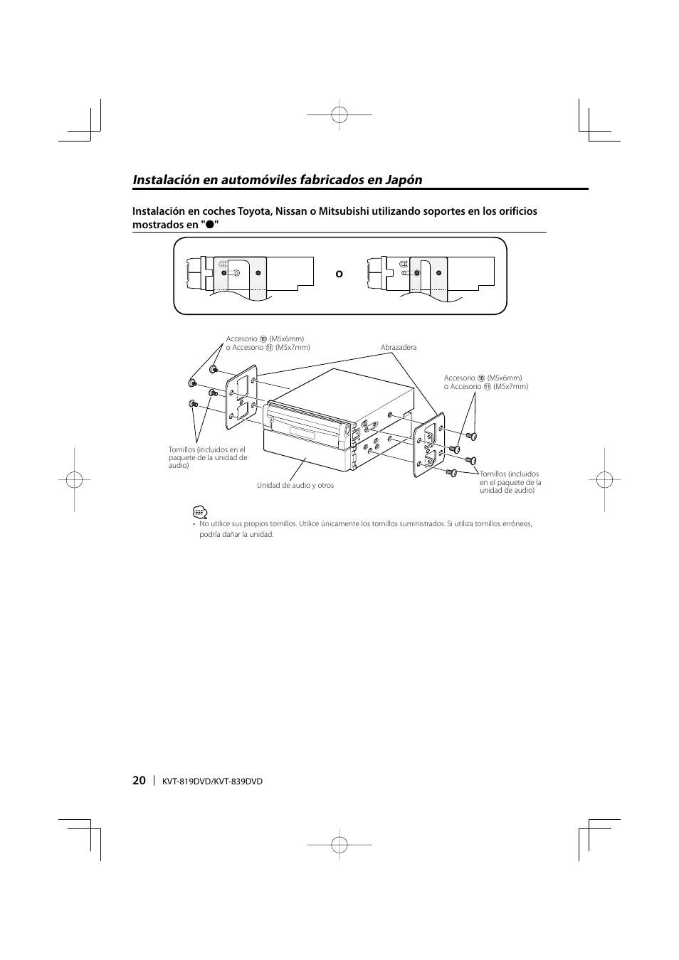 Instalación en automóviles fabricados en japón | Kenwood Monitor With DVD Receiver KVT-819DVD User Manual | Page 20 / 24