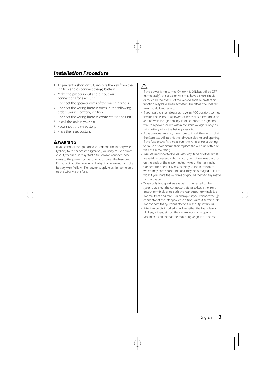 Installation procedure | Kenwood Monitor With DVD Receiver KVT-819DVD User Manual | Page 3 / 24