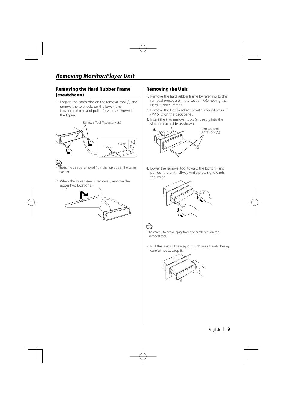 Removing monitor/player unit | Kenwood Monitor With DVD Receiver KVT-819DVD User Manual | Page 9 / 24