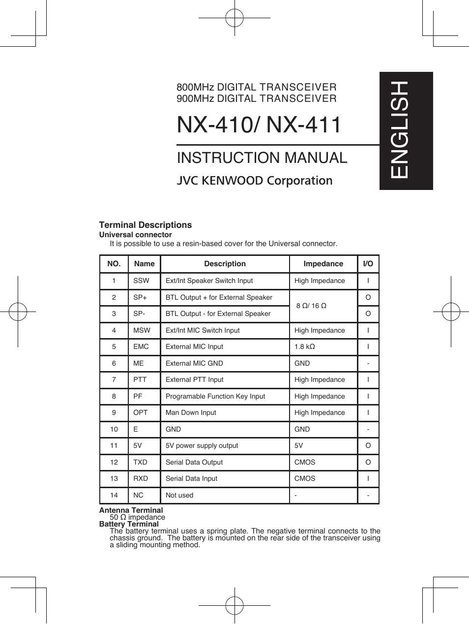 English, Instruction manual | Kenwood NEXEDGE NX-411 User Manual | Page 2 / 44