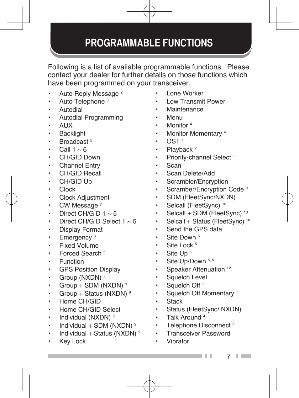 Programmable functions | Kenwood NEXEDGE NX-411 User Manual | Page 20 / 44