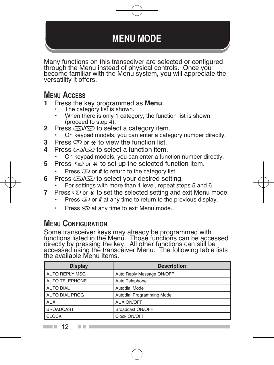 Menu mode | Kenwood NEXEDGE NX-411 User Manual | Page 25 / 44