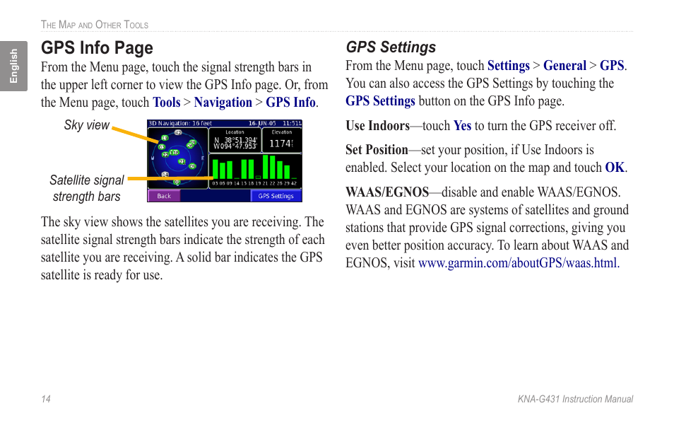 Gps info page | Kenwood KNA-G431 User Manual | Page 20 / 120