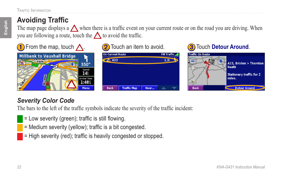 Avoiding traffic | Kenwood KNA-G431 User Manual | Page 28 / 120